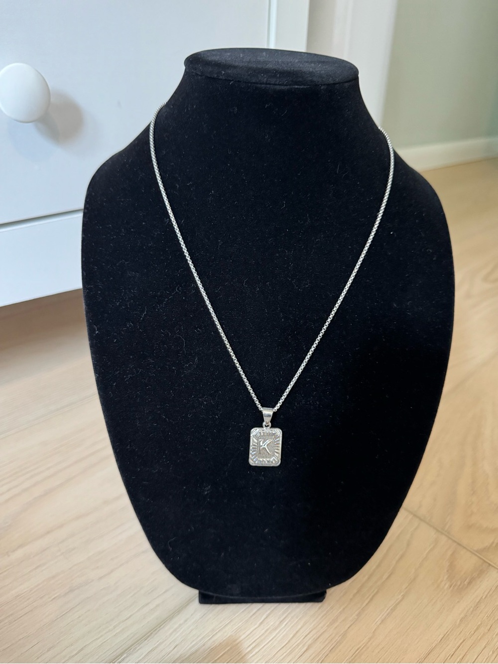 Silver Rectangular Pendant Necklace - Silver